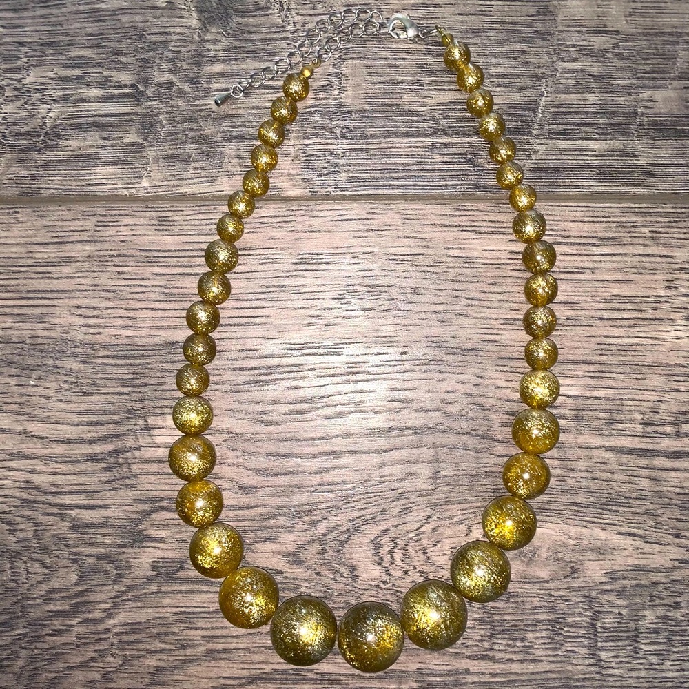 Yellow/Gold&Glitter Dusted Chunky Beaded Necklace